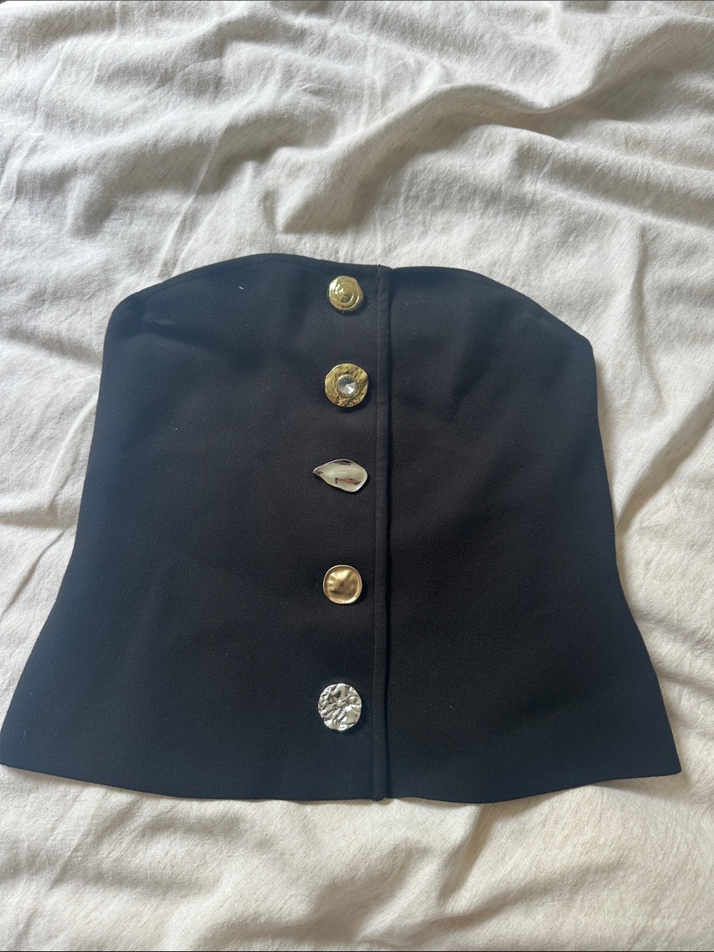 Black Strapless knit tube top with Mixed Metallic Buttons